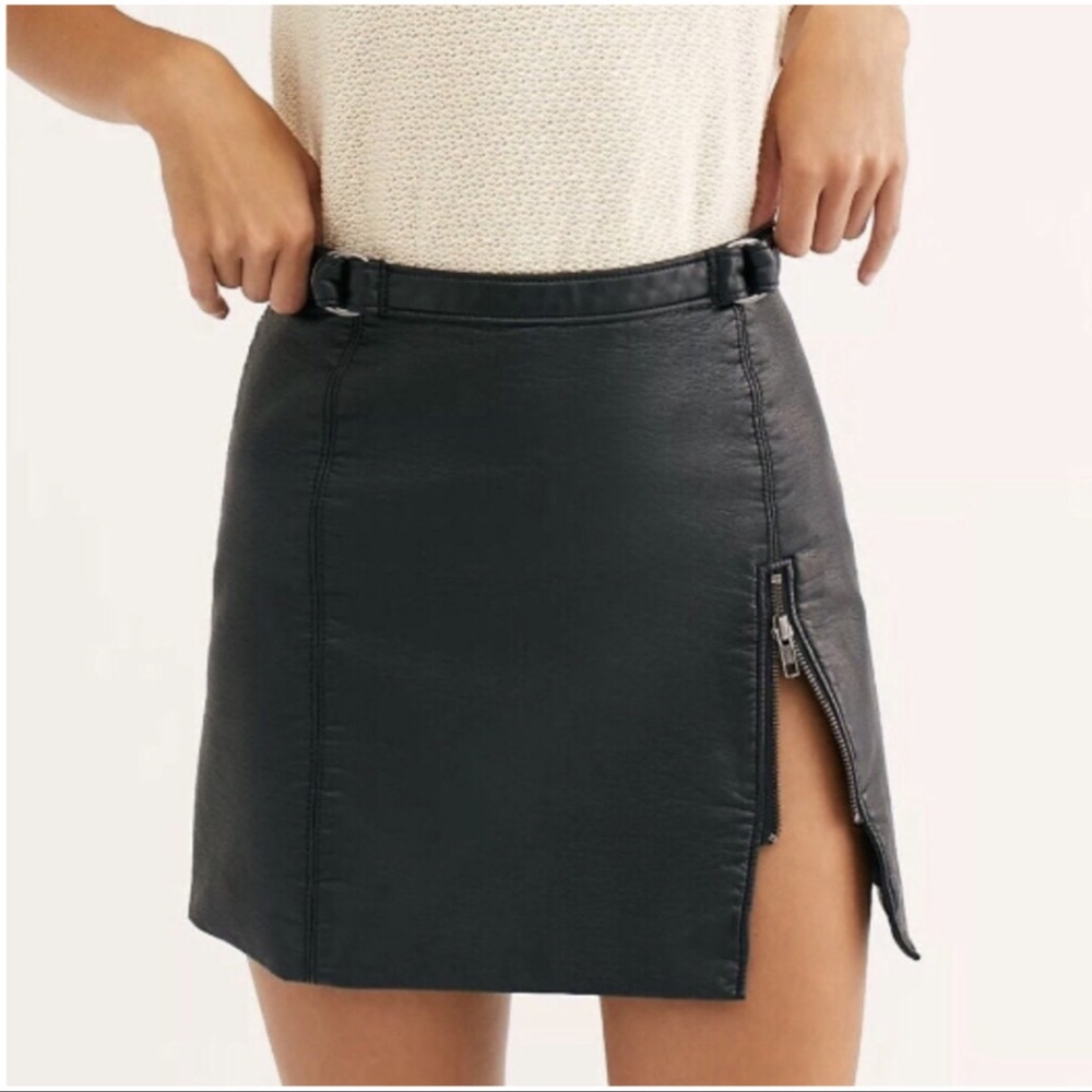 Free People | Midnight Magic Faux Leather Mini Skirt Vegan Leather Side Zipper 8